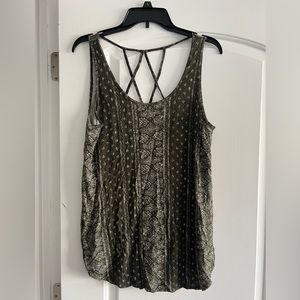 Olive green and cream patterned tank